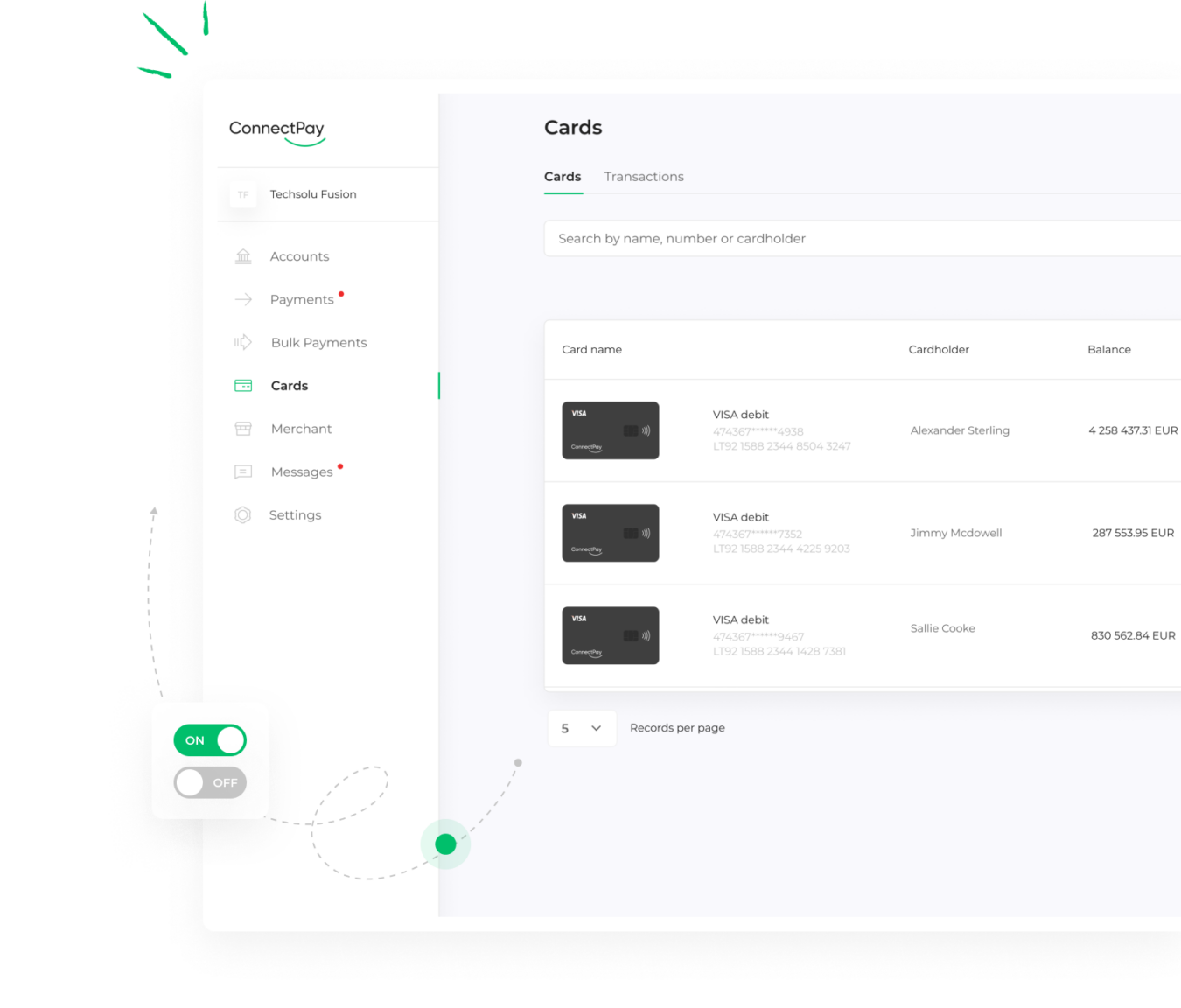 Manage all cards in one place 